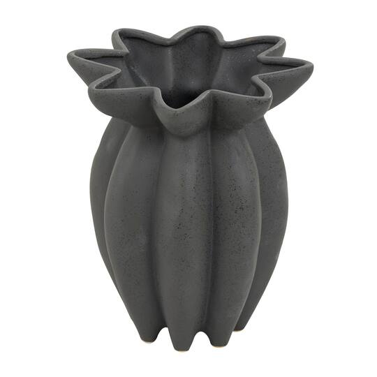 12" Black Ceramic Speckle Textured Vase with Tulip Style Opening
